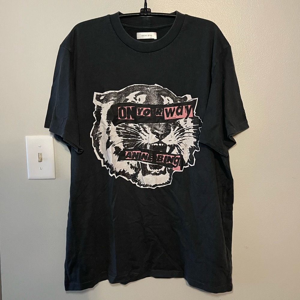 Anine Bing Black Graphic Short Sleeve Tee - Picture 2 of 6